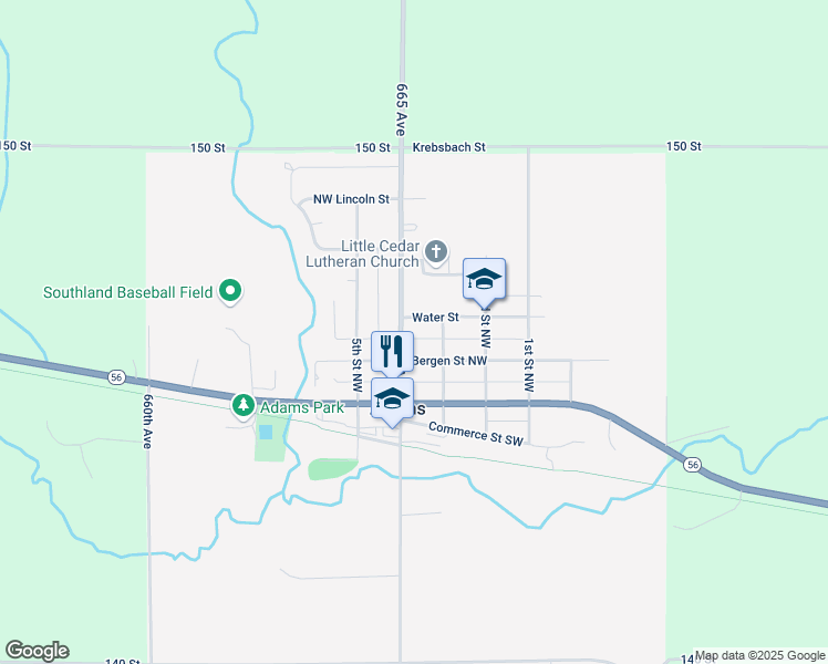 map of restaurants, bars, coffee shops, grocery stores, and more near 107 3rd Street Northwest in Adams