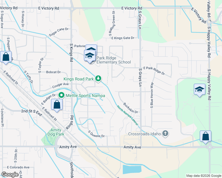 map of restaurants, bars, coffee shops, grocery stores, and more near 239 Buckskin Drive in Nampa
