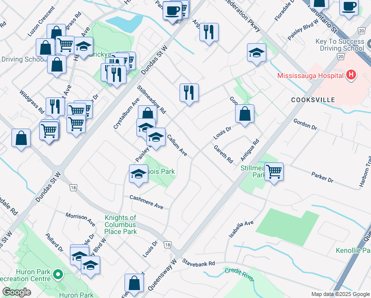 map of restaurants, bars, coffee shops, grocery stores, and more near 2428 Stillmeadow Road in Mississauga