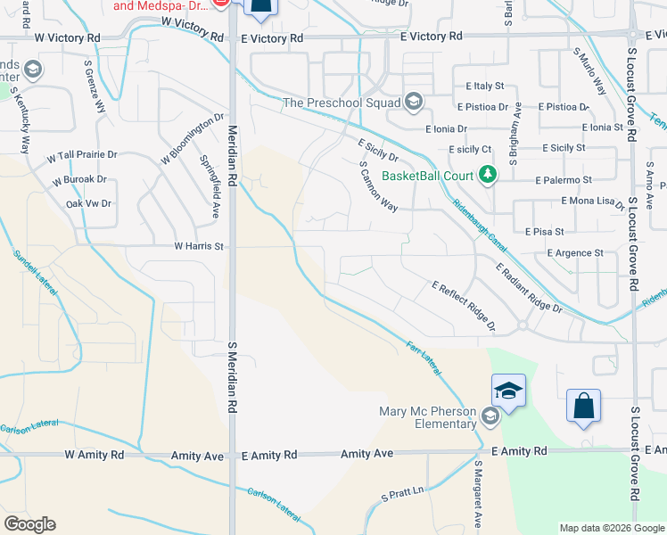 map of restaurants, bars, coffee shops, grocery stores, and more near 4093 South Twilight Rise Avenue in Meridian