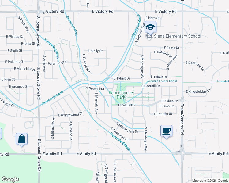 map of restaurants, bars, coffee shops, grocery stores, and more near 4084 South Da Vinci Way in Meridian