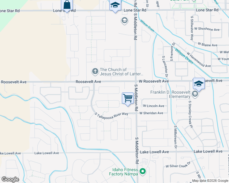 map of restaurants, bars, coffee shops, grocery stores, and more near 11231 Silver River Loop in Nampa