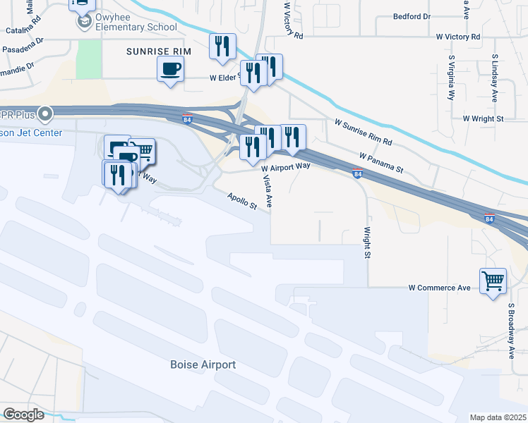 map of restaurants, bars, coffee shops, grocery stores, and more near in Boise
