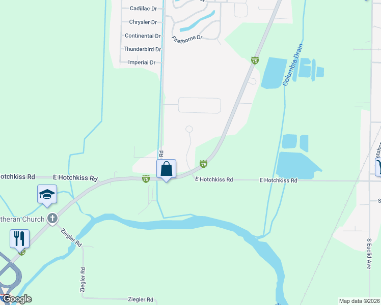 map of restaurants, bars, coffee shops, grocery stores, and more near 5983 Red Feather Drive in Bay City