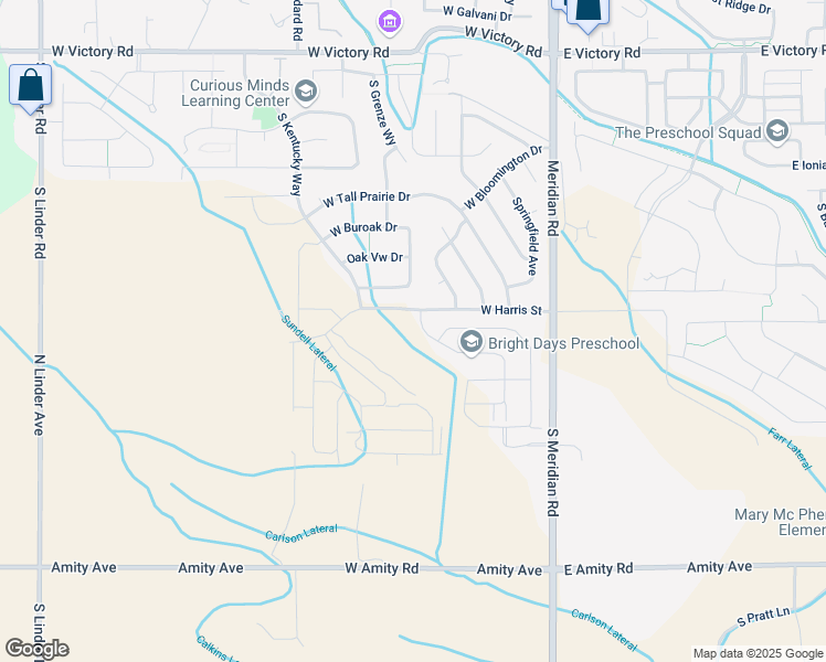 map of restaurants, bars, coffee shops, grocery stores, and more near 495 West Oak Springs Drive in Meridian
