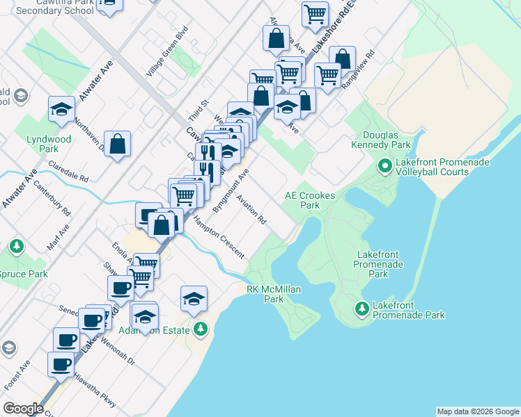 map of restaurants, bars, coffee shops, grocery stores, and more near 647 Montbeck Crescent in Mississauga