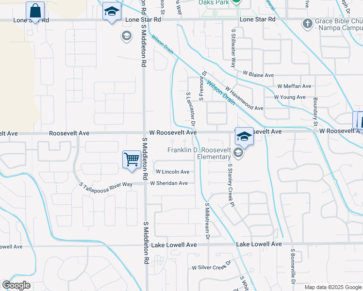 map of restaurants, bars, coffee shops, grocery stores, and more near 2368 West Washington Avenue in Nampa