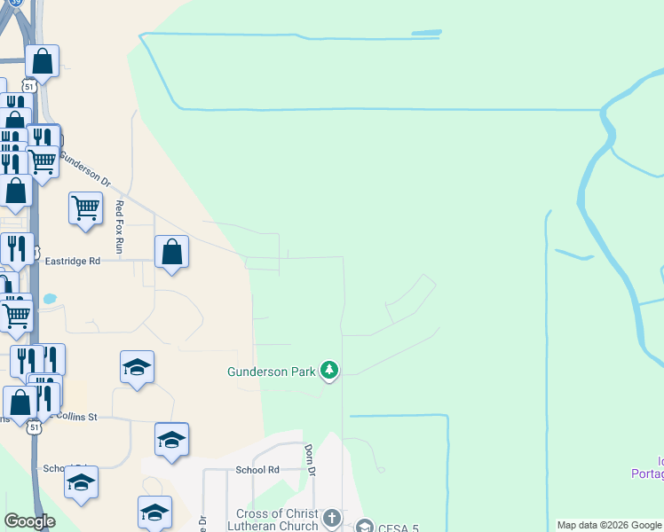 map of restaurants, bars, coffee shops, grocery stores, and more near 624 Grove Street in Portage