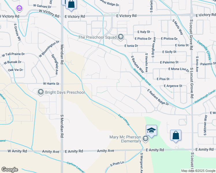 map of restaurants, bars, coffee shops, grocery stores, and more near 575 Rumple Lane in Meridian