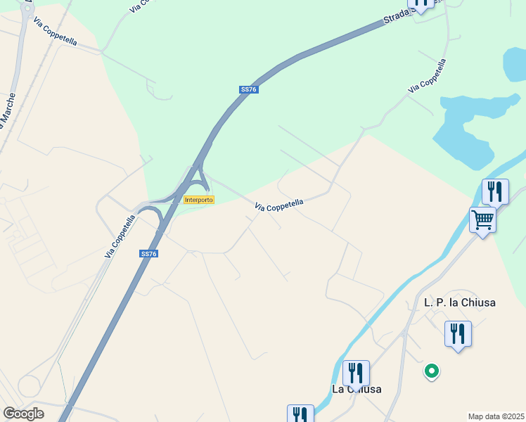map of restaurants, bars, coffee shops, grocery stores, and more near 47 Via Coppetella in Provincia di Ancona