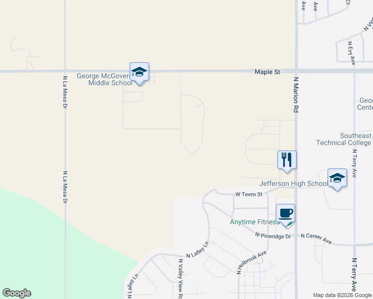 map of restaurants, bars, coffee shops, grocery stores, and more near 1643 Lalley Lane in Sioux Falls