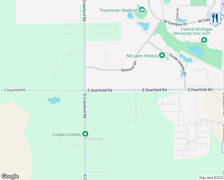 map of restaurants, bars, coffee shops, grocery stores, and more near 3158 East Deerfield Road in Mount Pleasant