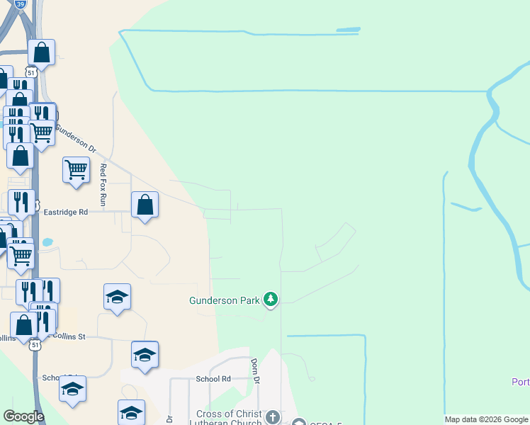 map of restaurants, bars, coffee shops, grocery stores, and more near 624 Grove Street in Portage
