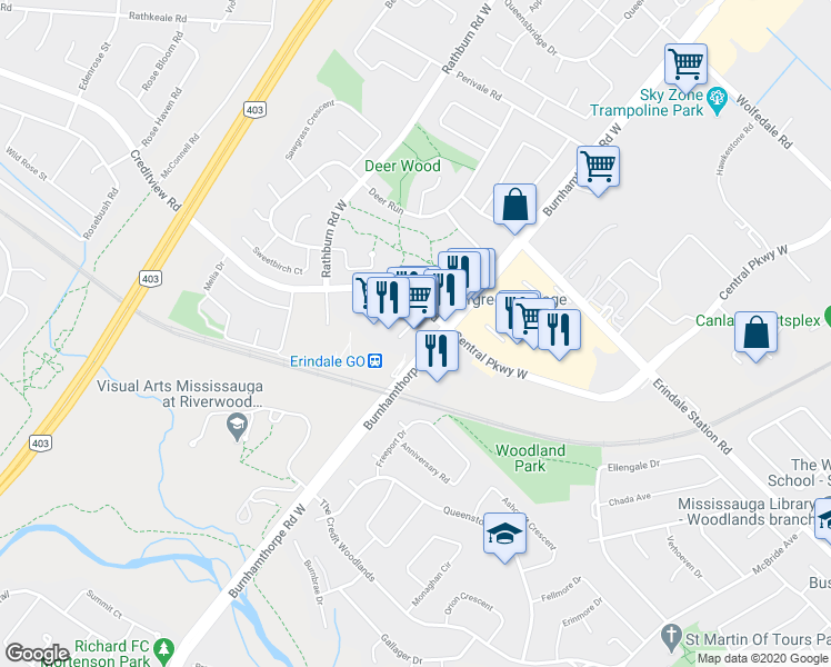 map of restaurants, bars, coffee shops, grocery stores, and more near 4040 Creditview Road in Mississauga
