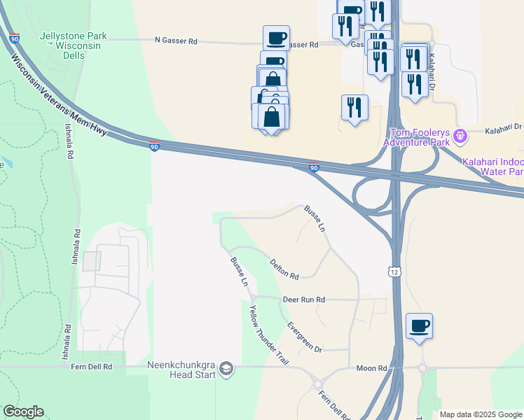 map of restaurants, bars, coffee shops, grocery stores, and more near E10710 Busse Lane in Baraboo