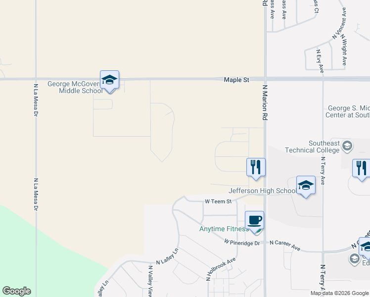map of restaurants, bars, coffee shops, grocery stores, and more near 2301 North Marion Road in Sioux Falls