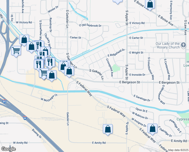 map of restaurants, bars, coffee shops, grocery stores, and more near 3785 South Gekeler Lane in Boise