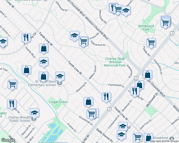 map of restaurants, bars, coffee shops, grocery stores, and more near 6178 Kindree Circle in Mississauga