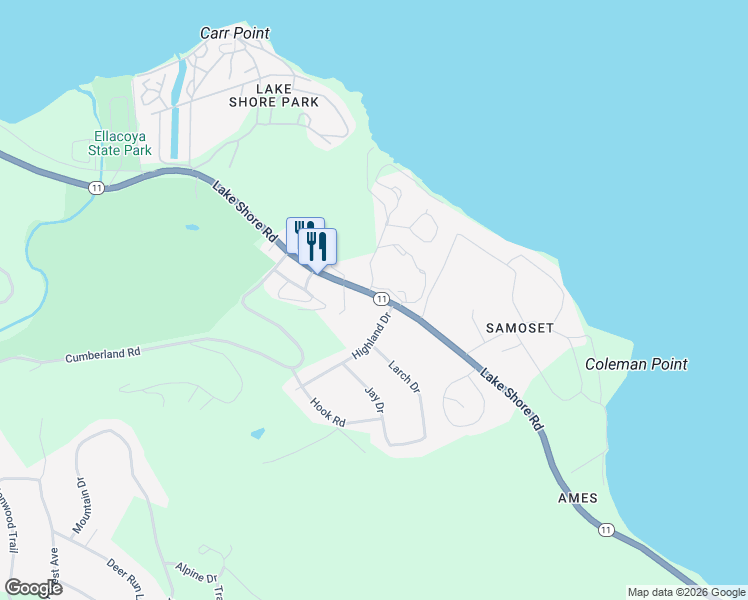 map of restaurants, bars, coffee shops, grocery stores, and more near 2696 Lake Shore Road in Gilford