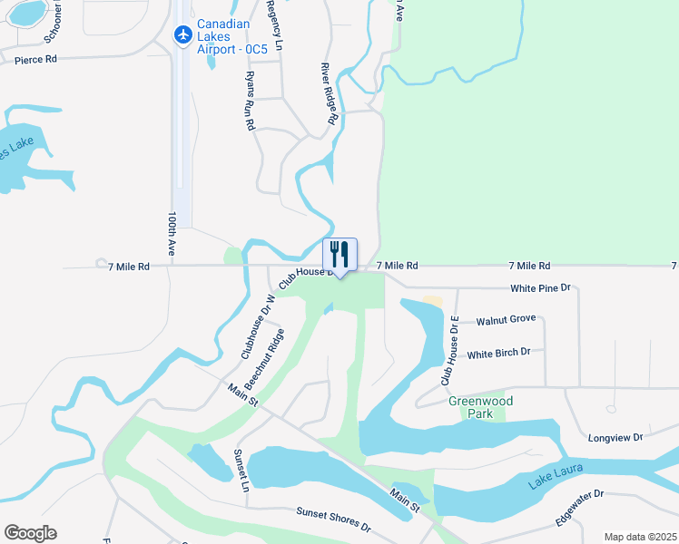 map of restaurants, bars, coffee shops, grocery stores, and more near 9620 7 Mile Road in Stanwood