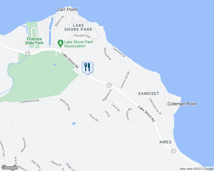 map of restaurants, bars, coffee shops, grocery stores, and more near 2696 Lake Shore Road in Gilford