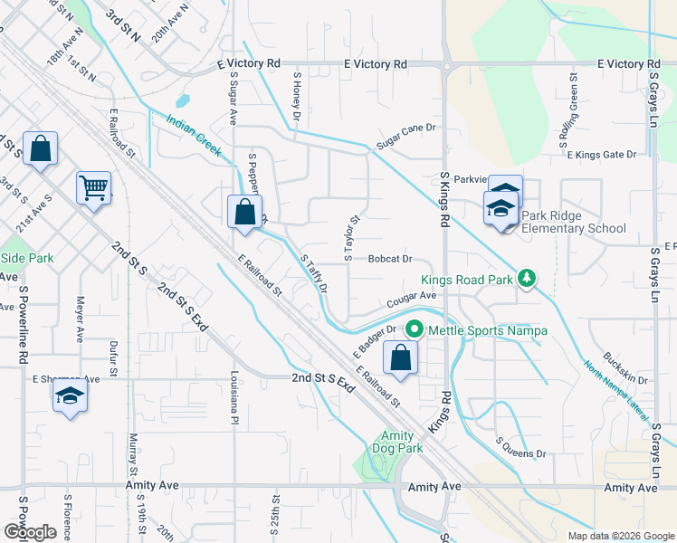 map of restaurants, bars, coffee shops, grocery stores, and more near 2629 Sweet Drive in Nampa