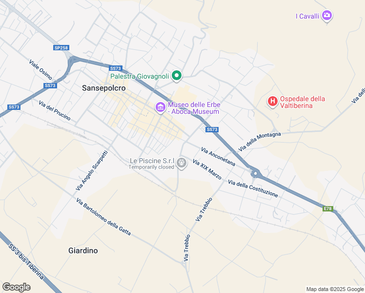 map of restaurants, bars, coffee shops, grocery stores, and more near 6 Viale Barsanti in Sansepolcro