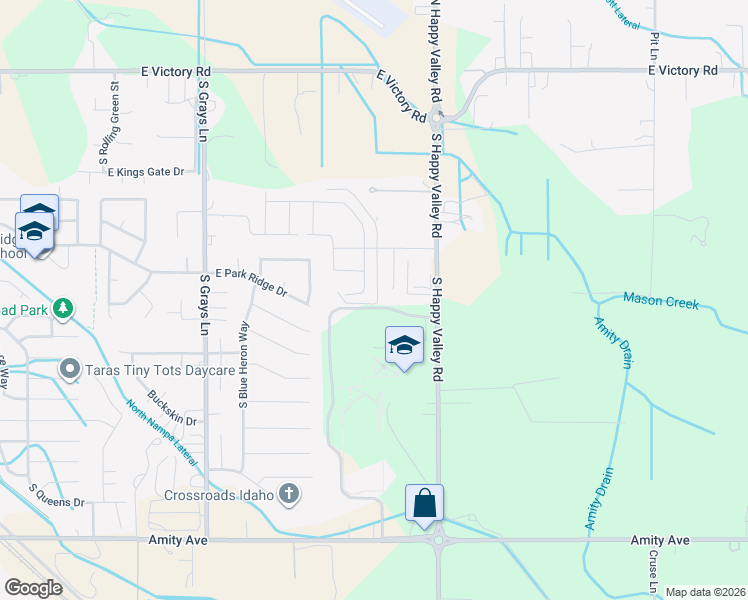 map of restaurants, bars, coffee shops, grocery stores, and more near 95 South Smiley Court in Nampa