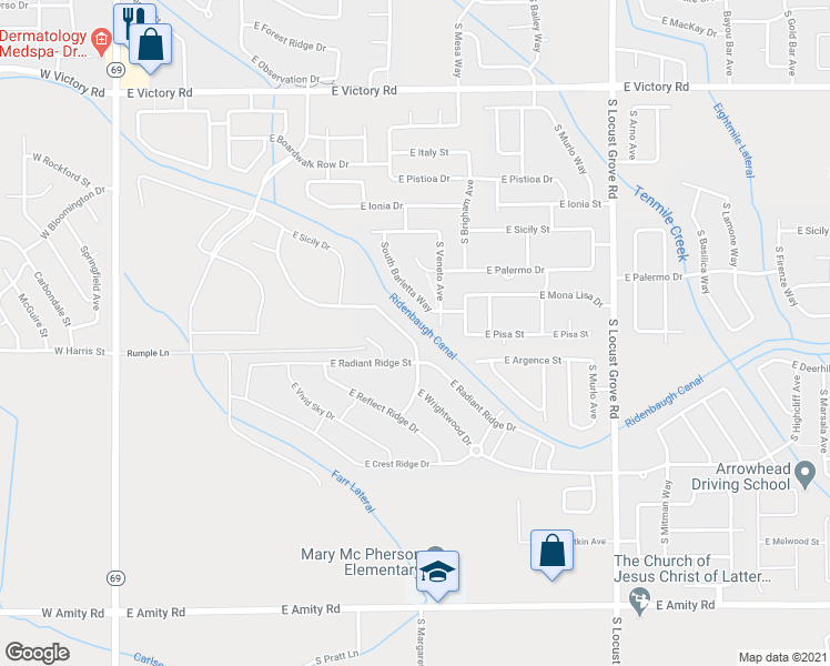 map of restaurants, bars, coffee shops, grocery stores, and more near 3948 South Shimmering Way in Meridian