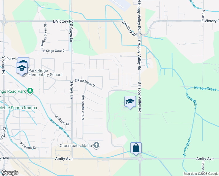 map of restaurants, bars, coffee shops, grocery stores, and more near 77 South Happy Valley Road in Nampa