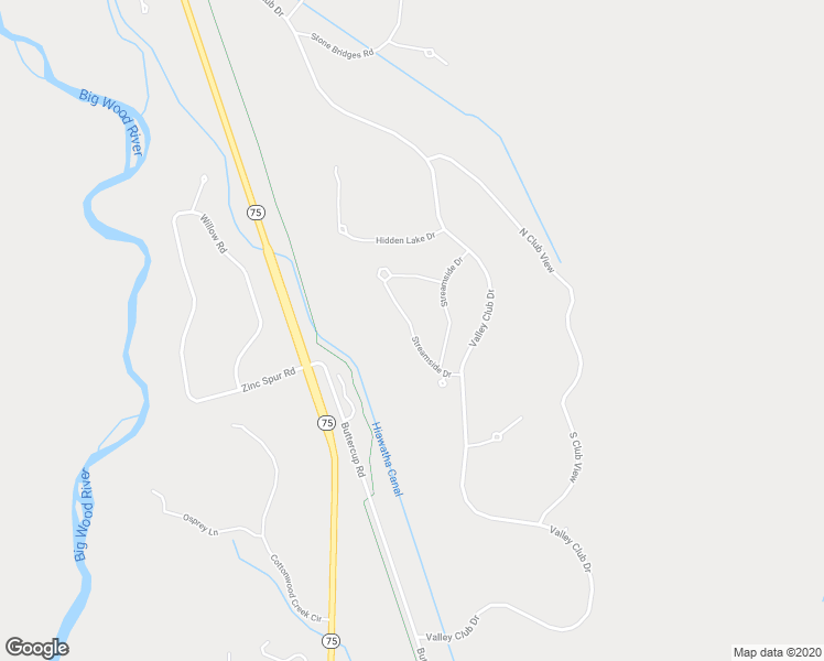 map of restaurants, bars, coffee shops, grocery stores, and more near Streamside Drive in Hailey