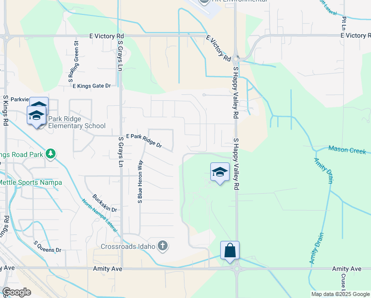 map of restaurants, bars, coffee shops, grocery stores, and more near 77 South Happy Valley Road in Nampa