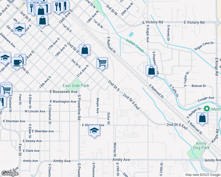 map of restaurants, bars, coffee shops, grocery stores, and more near 216 24th Avenue South in Nampa