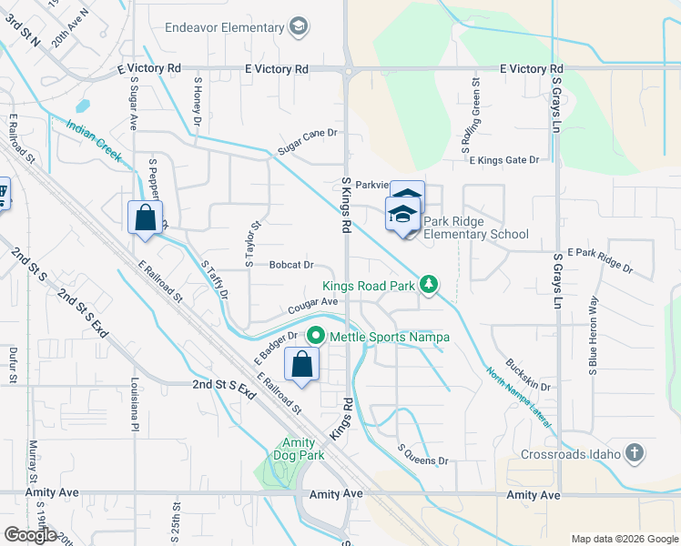 map of restaurants, bars, coffee shops, grocery stores, and more near 104 Bobcat St in Nampa