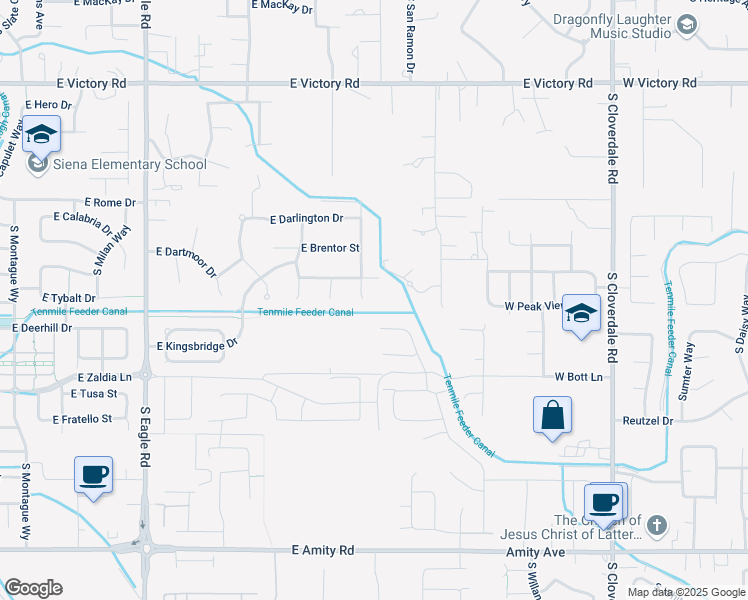 map of restaurants, bars, coffee shops, grocery stores, and more near 3946 South Stockenham Place in Meridian