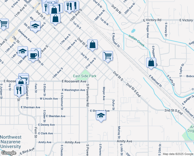 map of restaurants, bars, coffee shops, grocery stores, and more near 2224 4th Street South in Nampa