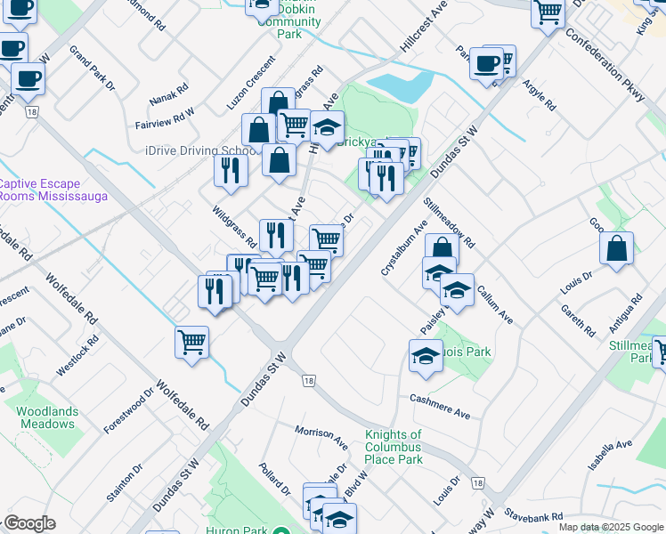 map of restaurants, bars, coffee shops, grocery stores, and more near 760 Neighbourhood Circle in Mississauga
