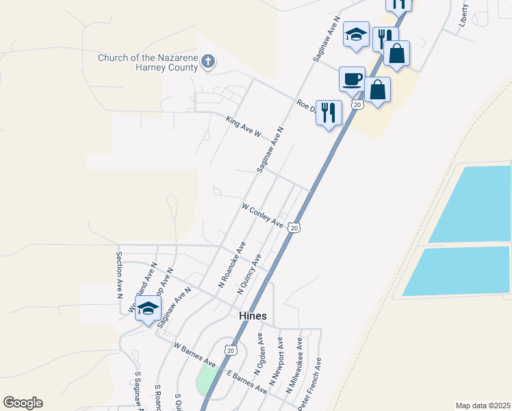 map of restaurants, bars, coffee shops, grocery stores, and more near 213 West Conley Avenue in Hines