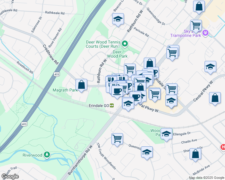 map of restaurants, bars, coffee shops, grocery stores, and more near 4040 Creditview Road in Mississauga