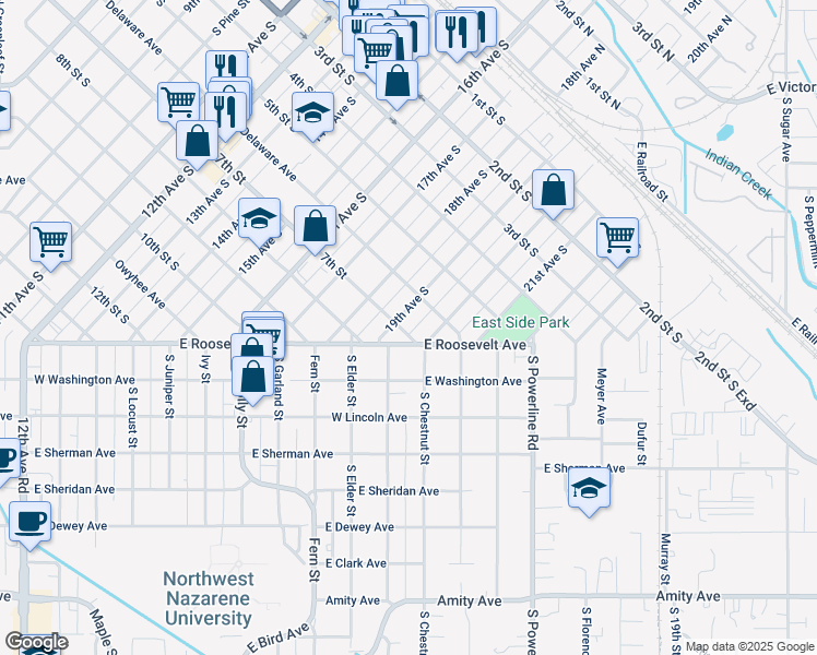 map of restaurants, bars, coffee shops, grocery stores, and more near 623 20th Avenue South in Nampa
