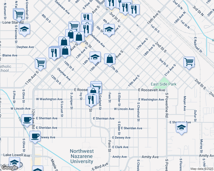 map of restaurants, bars, coffee shops, grocery stores, and more near 1712 9th Street South in Nampa