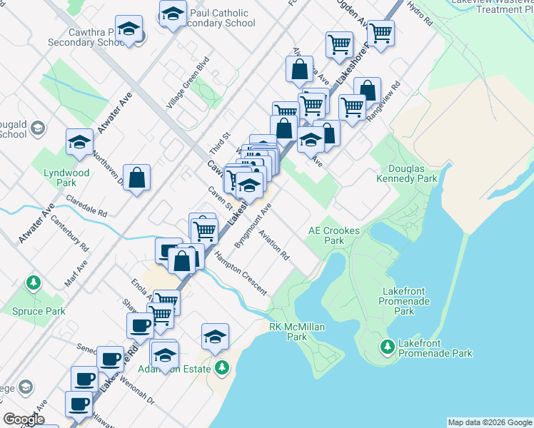 map of restaurants, bars, coffee shops, grocery stores, and more near in Mississauga
