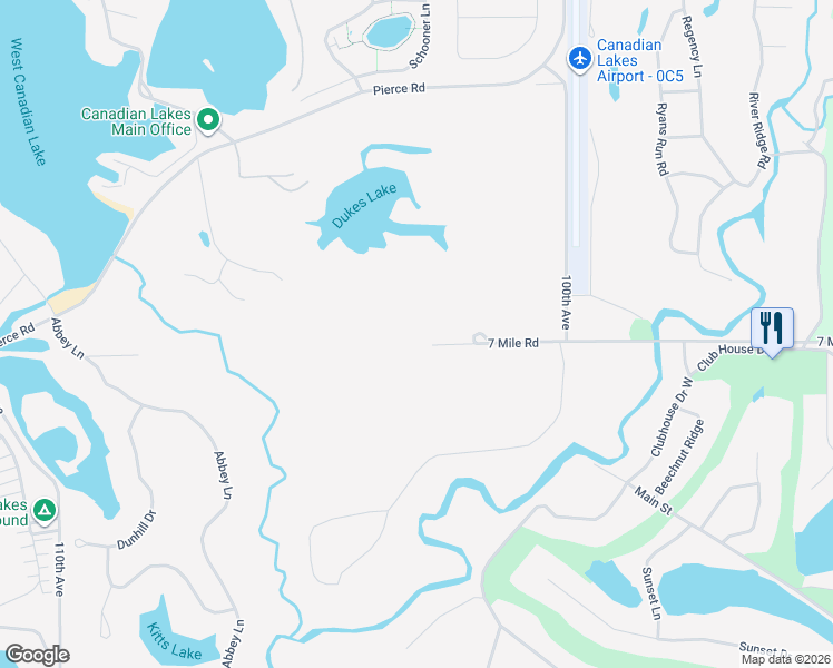 map of restaurants, bars, coffee shops, grocery stores, and more near 8513 100th Avenue in Mecosta