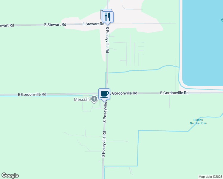 map of restaurants, bars, coffee shops, grocery stores, and more near 3025 East Gordonville Road in Midland