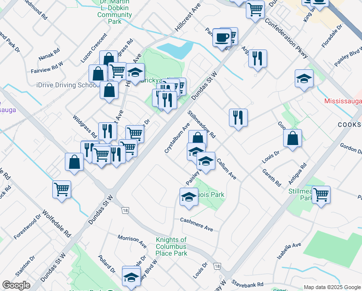 map of restaurants, bars, coffee shops, grocery stores, and more near 472 Fendalton Street in Mississauga