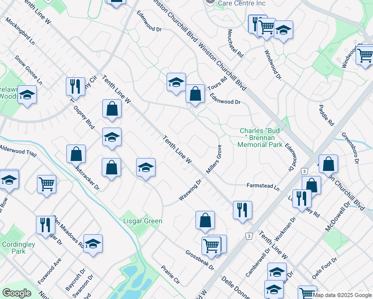 map of restaurants, bars, coffee shops, grocery stores, and more near 6238 Kindree Circle in Mississauga