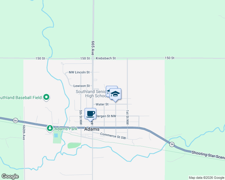 map of restaurants, bars, coffee shops, grocery stores, and more near 202 Lewison Street in Adams