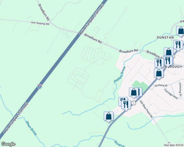 map of restaurants, bars, coffee shops, grocery stores, and more near 16 Webster Way in Scarborough