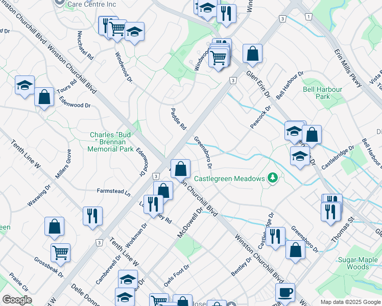 map of restaurants, bars, coffee shops, grocery stores, and more near 5962 Greensboro Drive in Mississauga