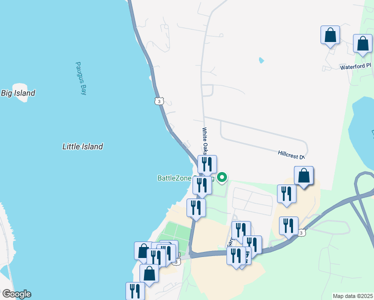 map of restaurants, bars, coffee shops, grocery stores, and more near 83 Weirs Boulevard in Laconia